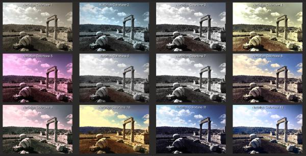12 Bilder mit den unterschiedlichen angewendeten Preset.